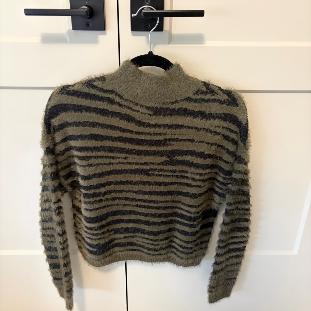 Jessica Simpson Olive and Black Striped Turtleneck Sweater
